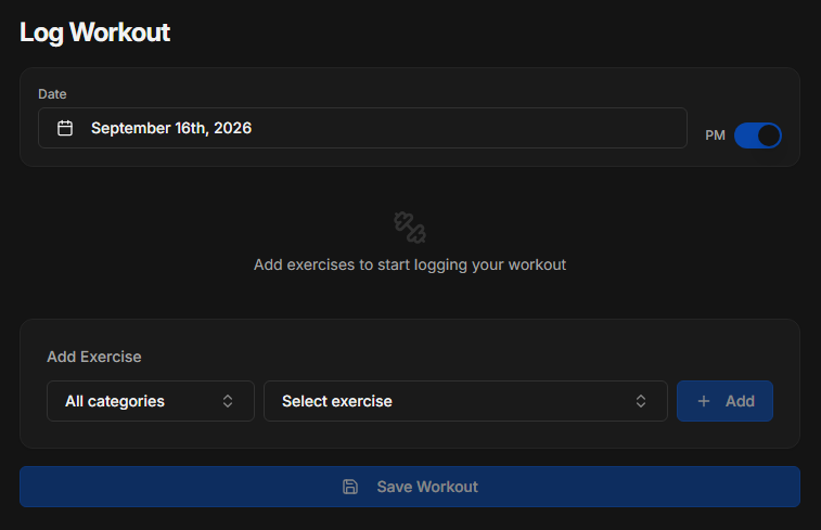 Logging a workout in GymSession